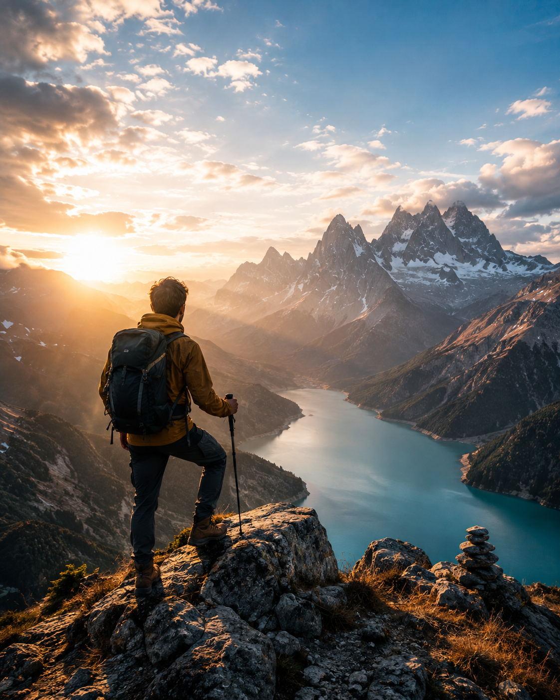 Adventure hiking in mountains