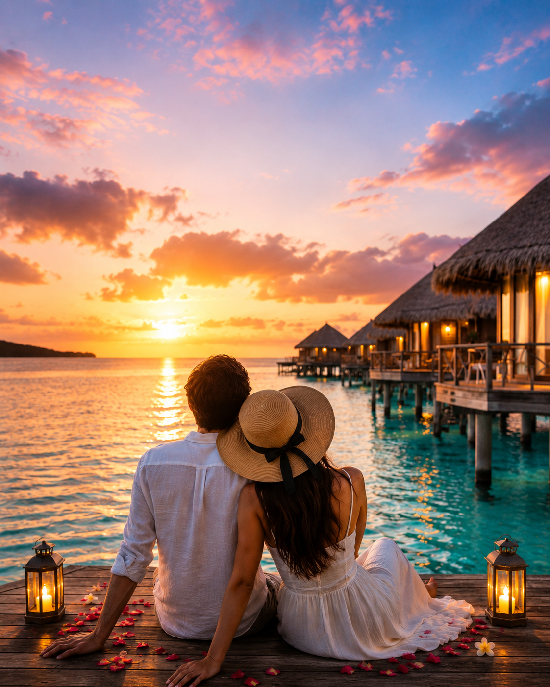 Couple watching sunset on beach